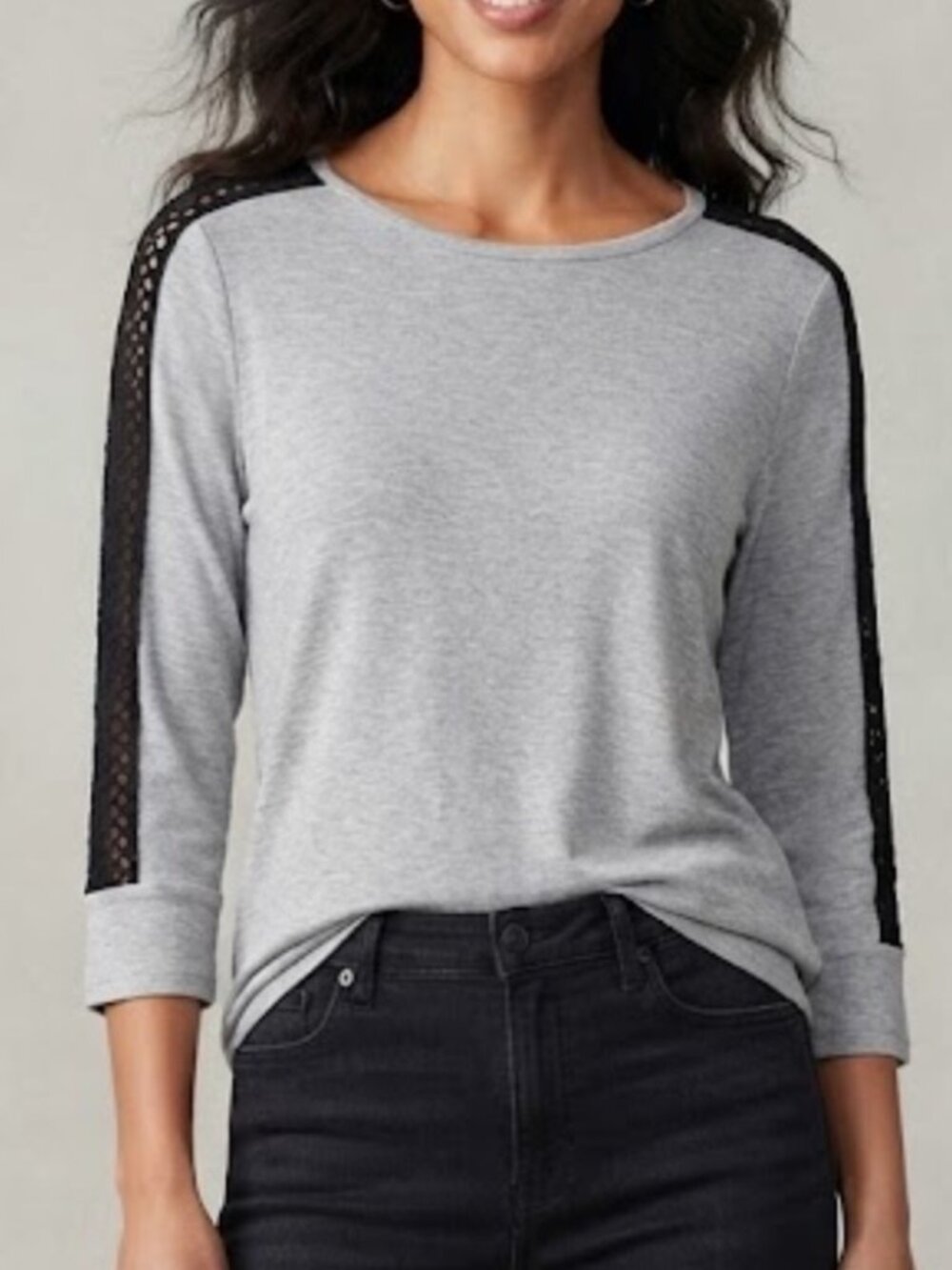 NWT Soft Surroundings Bailey Top Crochet Small Tunic Tee Grey Heavenly Soft
